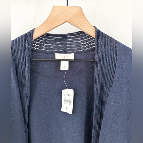 NWT Loft Long Sleeve Open Front Navy Cardigan Size Large - Picture 4 of 5